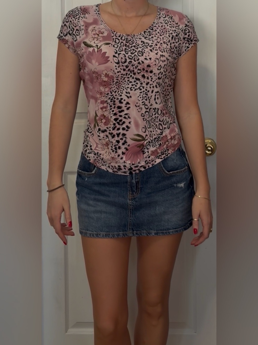 Y2K Pink & Black Animal Print Short Sleeve Top